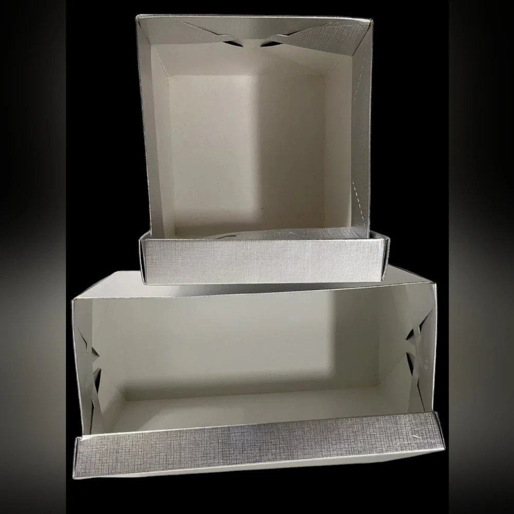 2 Bergdorf Goodman Silver Logo Gift Boxes 6.5x6.5x5.5 + Larger 12x6x5